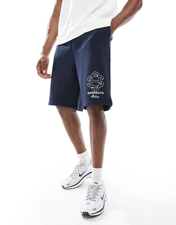 asos ASOS DESIGN oversized short with embroidery in navy