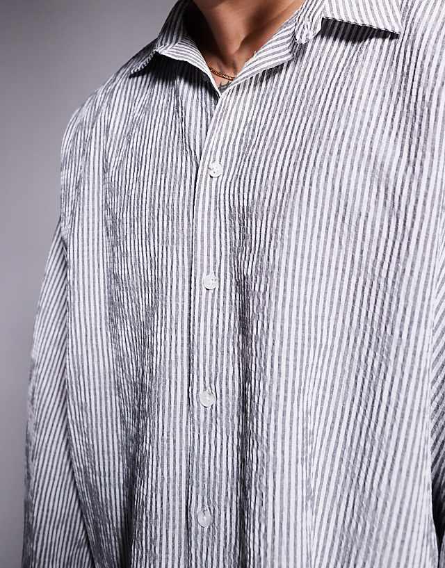 Asos ASOS DESIGN Oversized Stripe Shirt In White And Black Seersucker