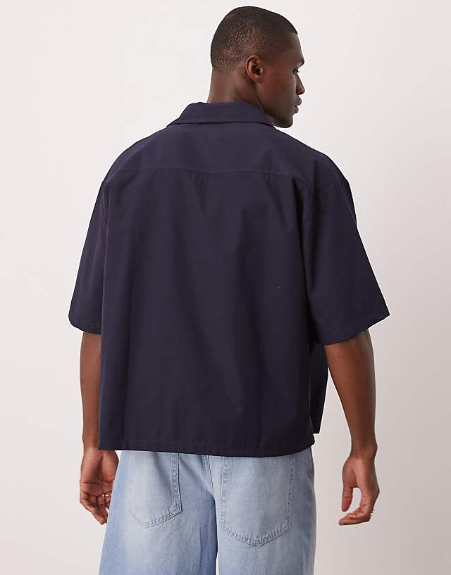Asos ASOS DESIGN Oversized Stripe Shirt With Embroidery In Navy