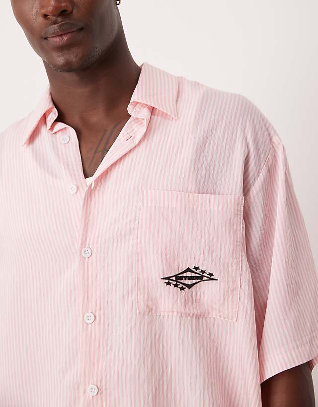 Asos ASOS DESIGN Oversized Stripe Shirt With Embroidery In White