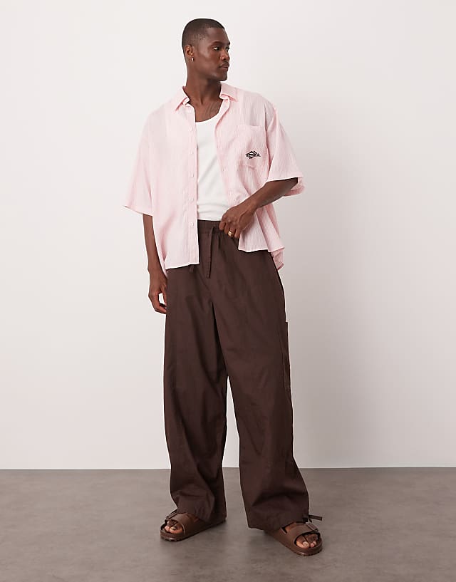 Asos ASOS DESIGN Oversized Stripe Shirt With Embroidery In White