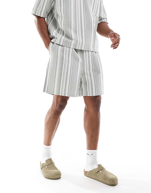 Asos ASOS DESIGN Oversized Stripe Textured Short In Stone