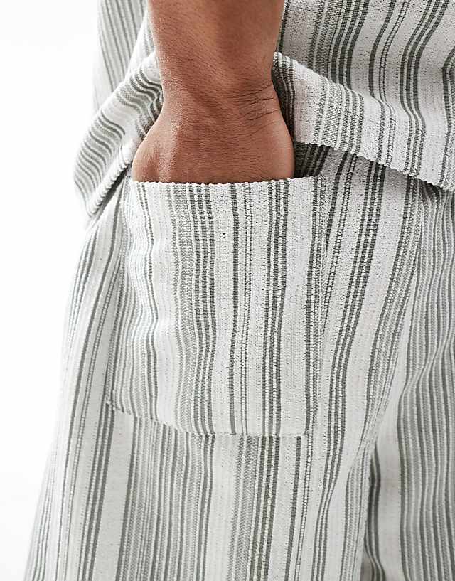 Asos ASOS DESIGN Oversized Stripe Textured Short In Stone