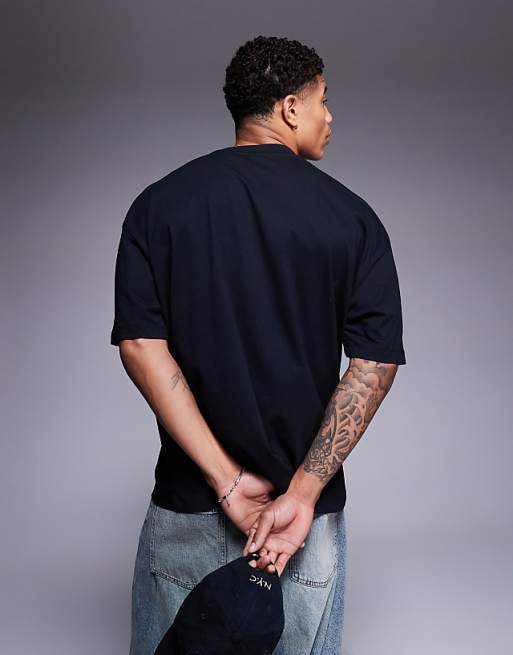 Asos ASOS DESIGN Oversized Striped T-shirt With Sports Graphic In Black