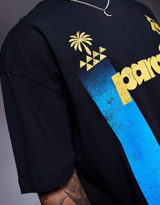 Asos ASOS DESIGN Oversized Striped T-shirt With Sports Graphic In Black