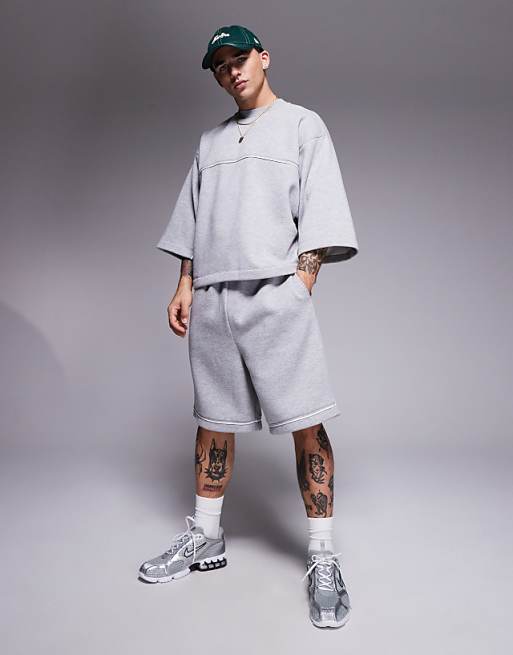 Asos ASOS DESIGN Oversized Sweatshirt With 3/4 Length Sleeve In Grey Marl