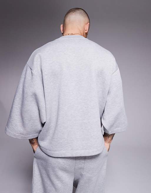 Asos ASOS DESIGN Oversized Sweatshirt With 3/4 Length Sleeve In Grey Marl