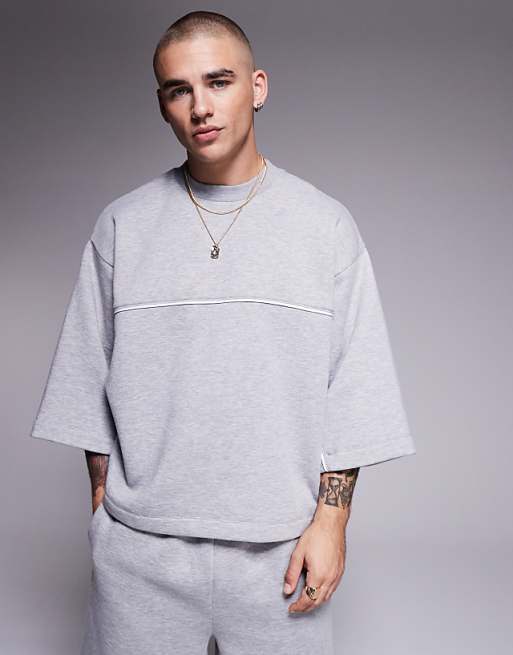 asos ASOS DESIGN oversized sweatshirt with 3/4 length sleeve in grey marl