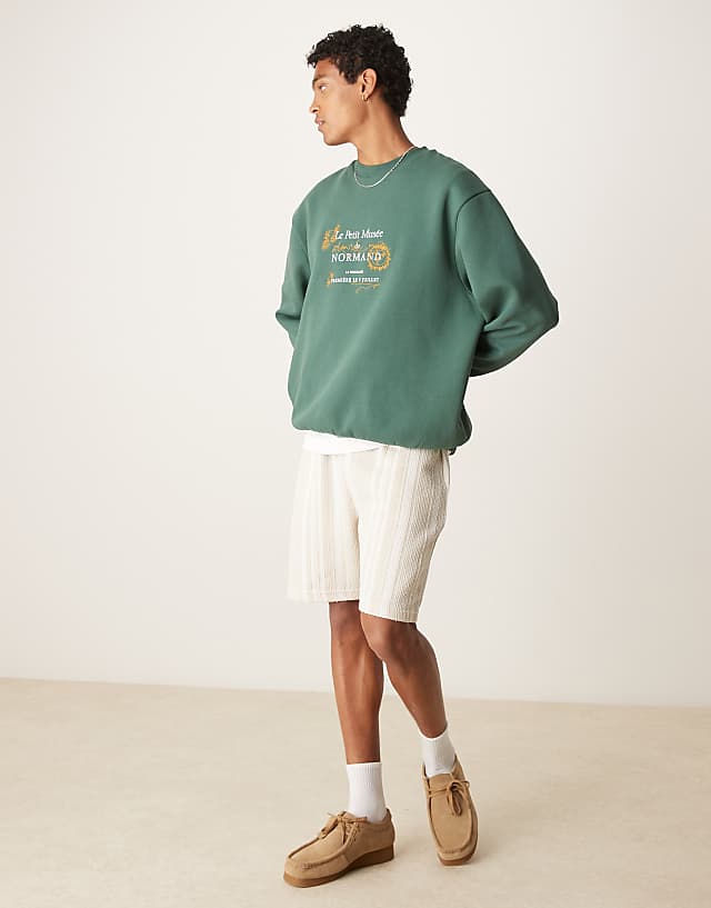 Asos ASOS DESIGN Oversized Sweatshirt With Embroidery And Print Chest In Green