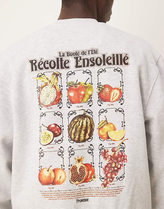 Asos ASOS DESIGN Oversized Sweatshirt With Fruit Back Print In Grey Marl