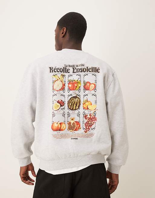 asos ASOS DESIGN oversized sweatshirt with fruit back print in grey marl