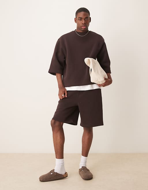 Asos ASOS DESIGN Oversized Sweatshirt With Short Sleeves In Brown