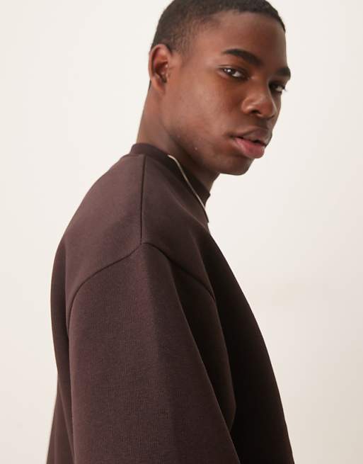 Asos ASOS DESIGN Oversized Sweatshirt With Short Sleeves In Brown