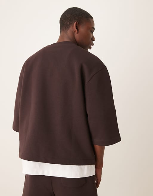 Asos ASOS DESIGN Oversized Sweatshirt With Short Sleeves In Brown