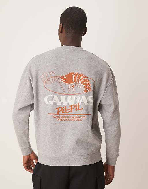 asos ASOS DESIGN oversized sweatshirt with Shrimp prints in grey marl