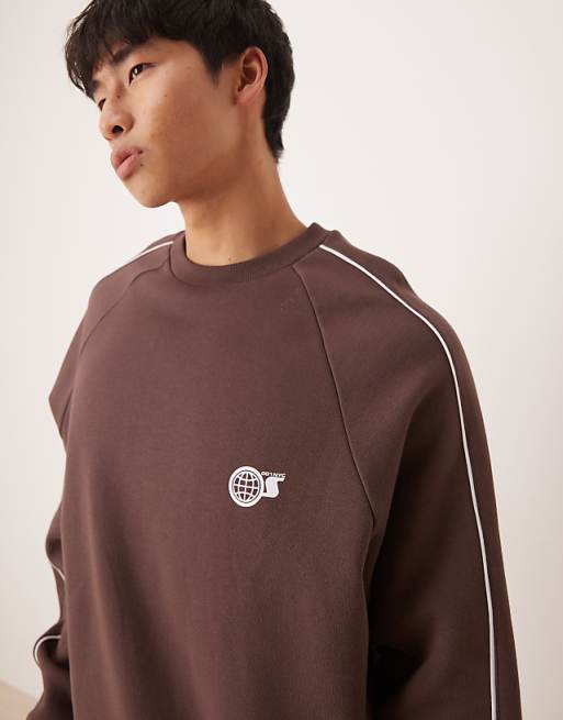 Asos ASOS DESIGN Oversized Sweatshirt With Sporty Print In Brown