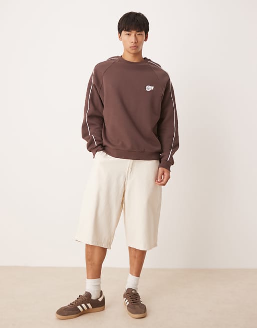 Asos ASOS DESIGN Oversized Sweatshirt With Sporty Print In Brown