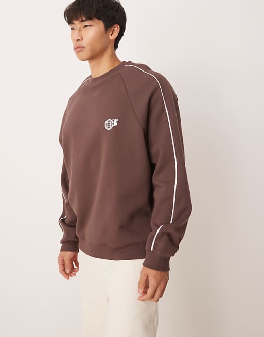 Asos ASOS DESIGN Oversized Sweatshirt With Sporty Print In Brown