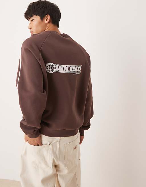asos ASOS DESIGN oversized sweatshirt with sporty print in brown