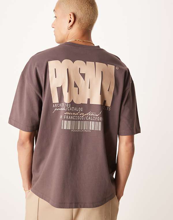 asos ASOS DESIGN oversized t-shirt in brown back print detail