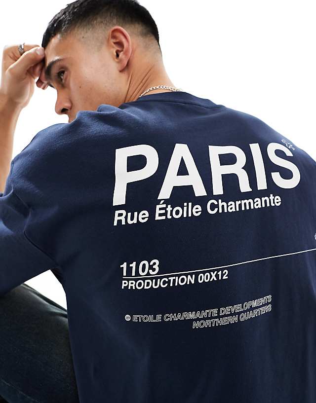 Asos ASOS DESIGN Oversized T-shirt In Navy With Paris Text Back Print