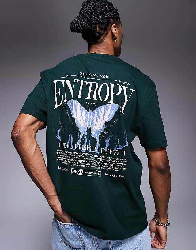 Asos ASOS DESIGN Oversized T-shirt With Back Graphic In Dark Green