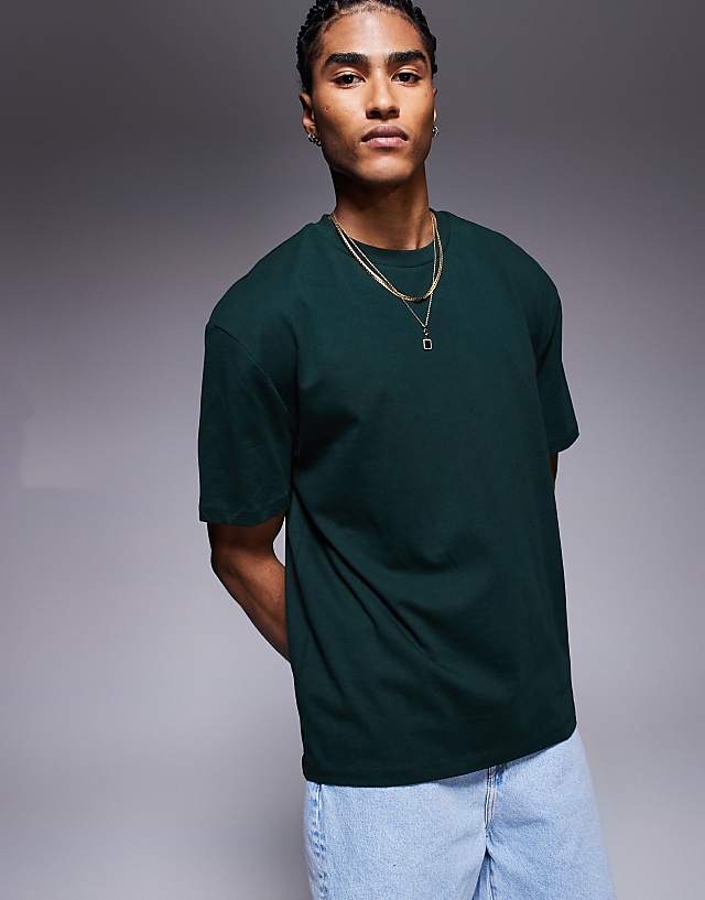 Asos ASOS DESIGN Oversized T-shirt With Back Graphic In Dark Green