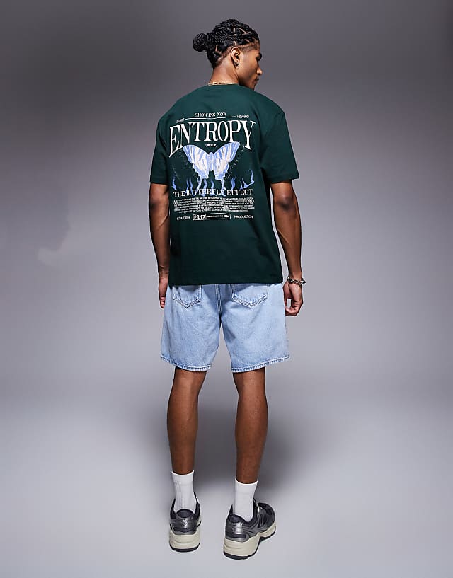 Asos ASOS DESIGN Oversized T-shirt With Back Graphic In Dark Green