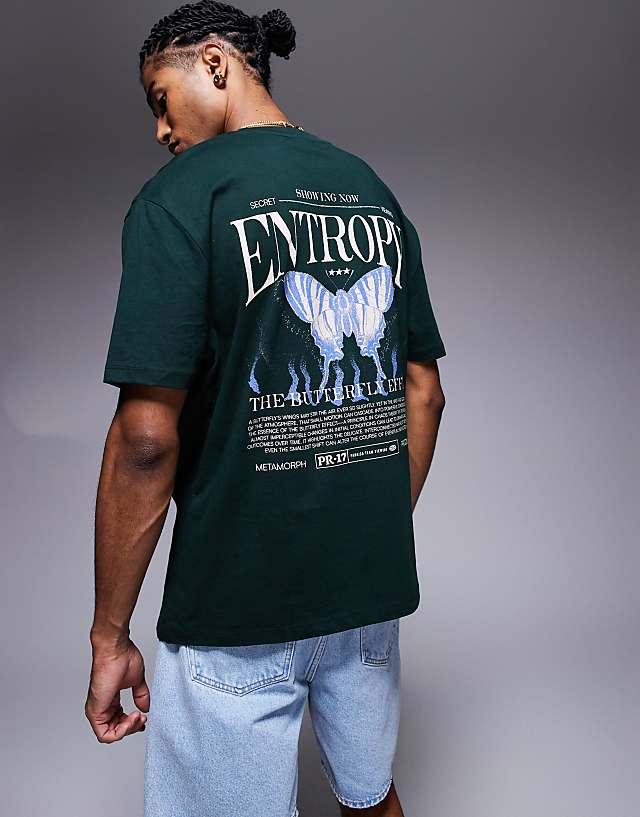 asos ASOS DESIGN oversized t-shirt with back graphic in dark green