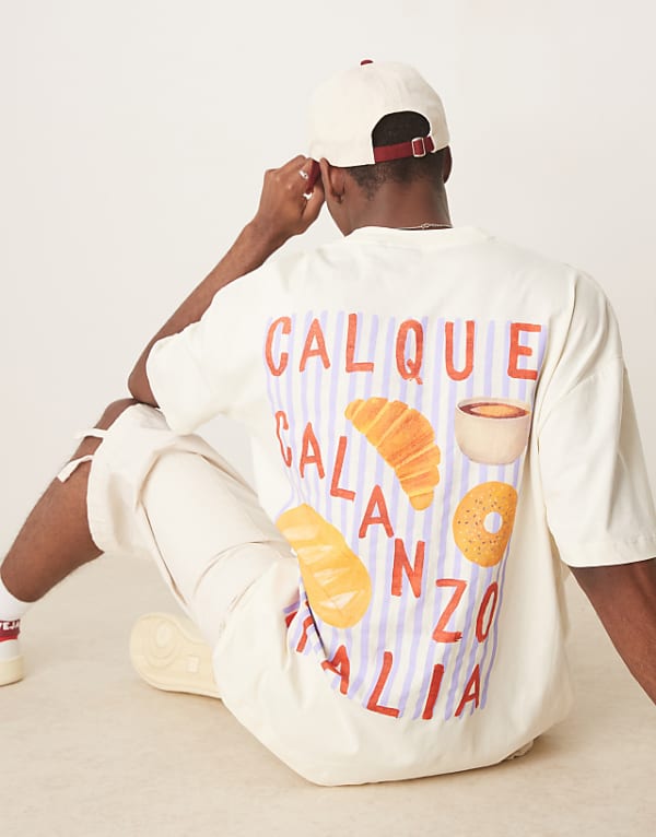 asos ASOS DESIGN oversized t-shirt with back graphic in tofu