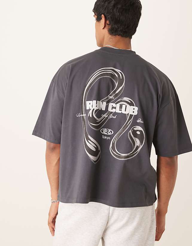 asos ASOS DESIGN oversized t-shirt with back print in grey