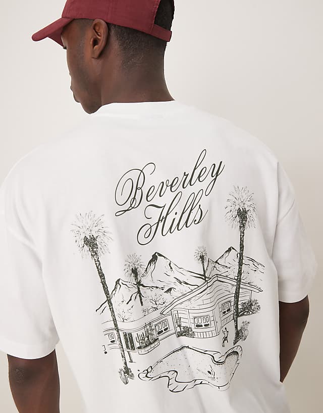 asos ASOS DESIGN oversized t-shirt with Beverly Hills graphic in white