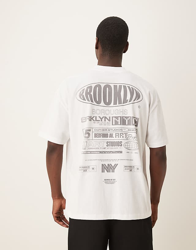 asos ASOS DESIGN oversized t-shirt with Brooklyn print in white