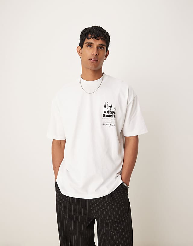 Asos ASOS DESIGN Oversized T-shirt With Cafe Graphic In White