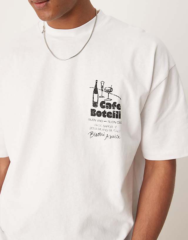 Asos ASOS DESIGN Oversized T-shirt With Cafe Graphic In White