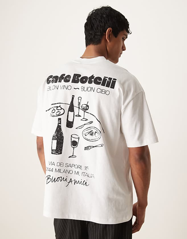 asos ASOS DESIGN oversized t-shirt with cafe graphic in white