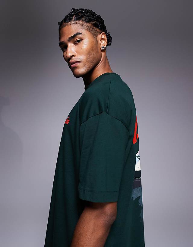 Asos ASOS DESIGN Oversized T-shirt With Car Graphic In Dark Green