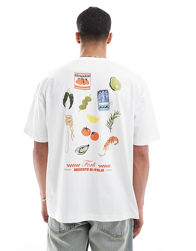 asos ASOS DESIGN oversized t-shirt with cartoon food graphics in white
