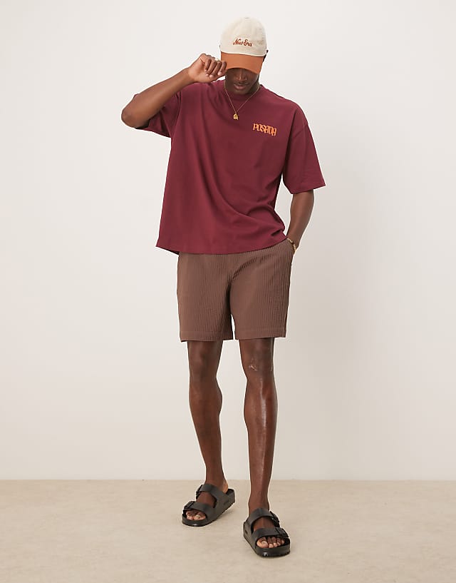 Asos ASOS DESIGN Oversized T-shirt With Chest Print In Burgundy