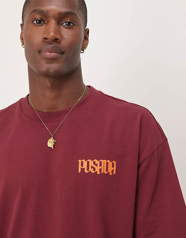 Asos ASOS DESIGN Oversized T-shirt With Chest Print In Burgundy