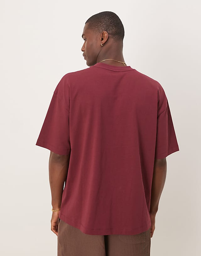 Asos ASOS DESIGN Oversized T-shirt With Chest Print In Burgundy