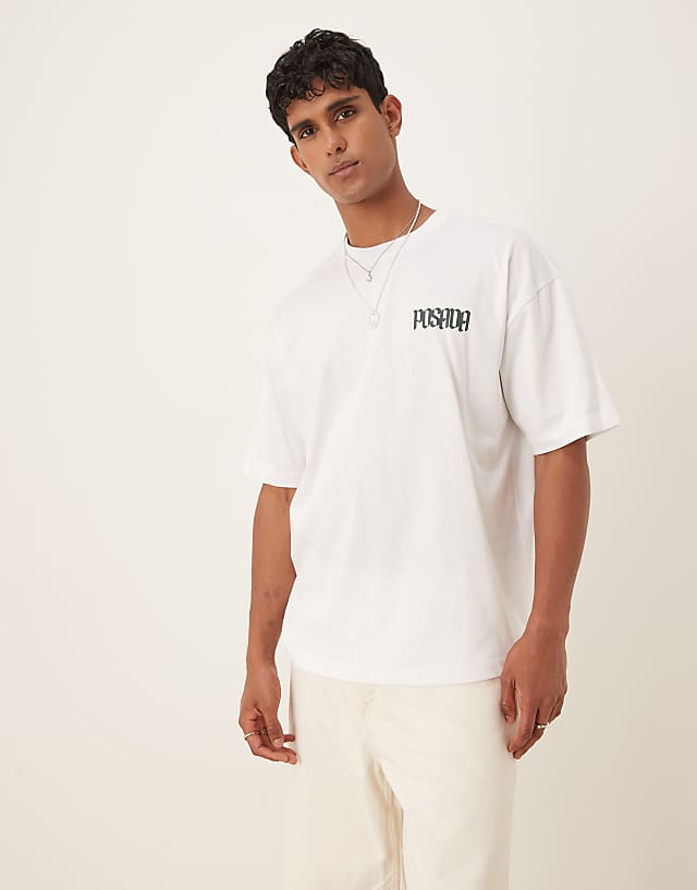 asos ASOS DESIGN oversized t-shirt with chest print in white
