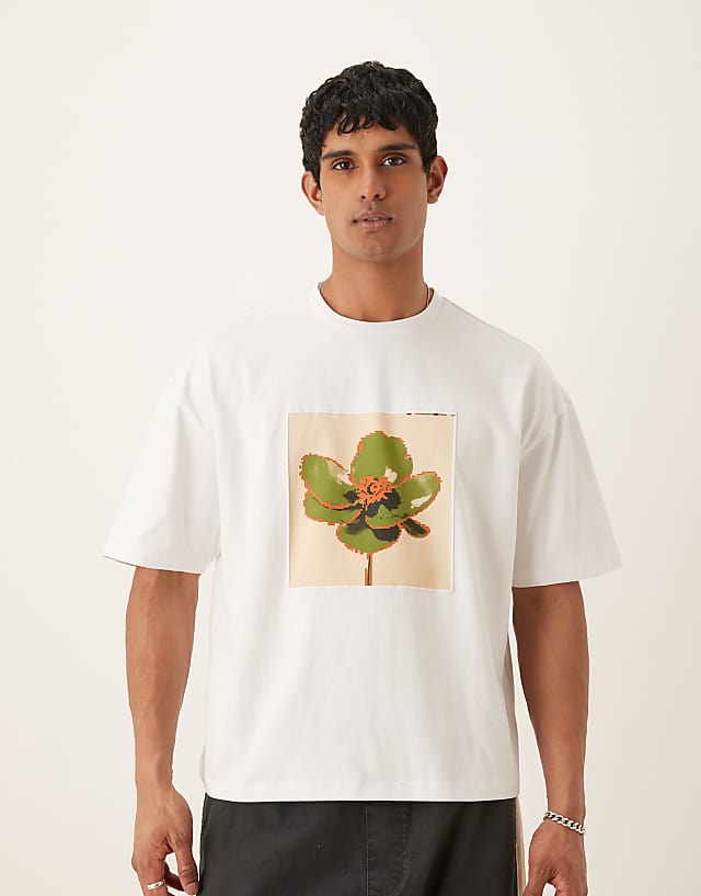 asos ASOS DESIGN oversized t-shirt with chest print in white