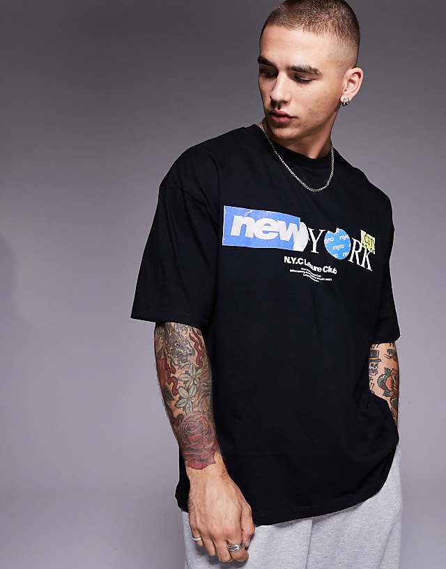 asos ASOS DESIGN oversized t-shirt with city print in black