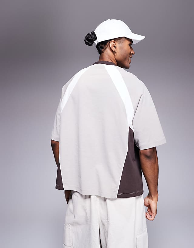 Asos ASOS DESIGN Oversized T-shirt With Cut And Sew Tee And Sports Graphic In Grey