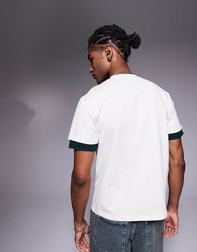 Asos ASOS DESIGN Oversized T-shirt With Double Layer Sleeve And Car Graphic In Cream