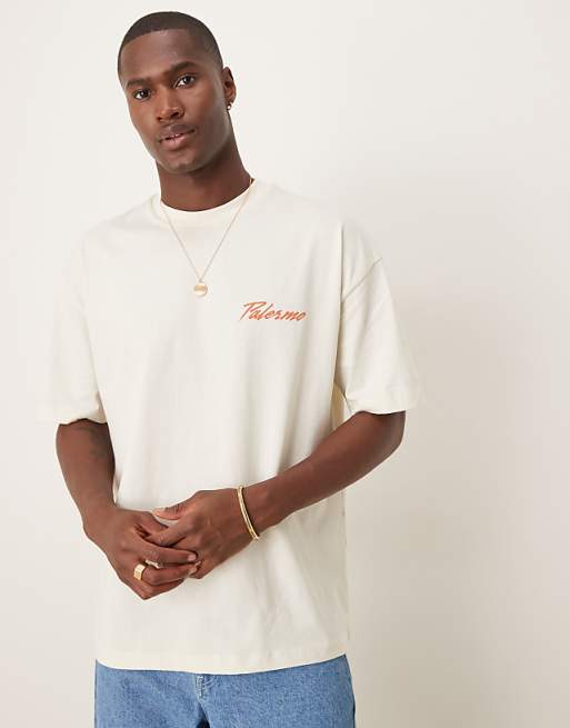 Asos ASOS DESIGN Oversized T-shirt With Drinks Graphic In Cream
