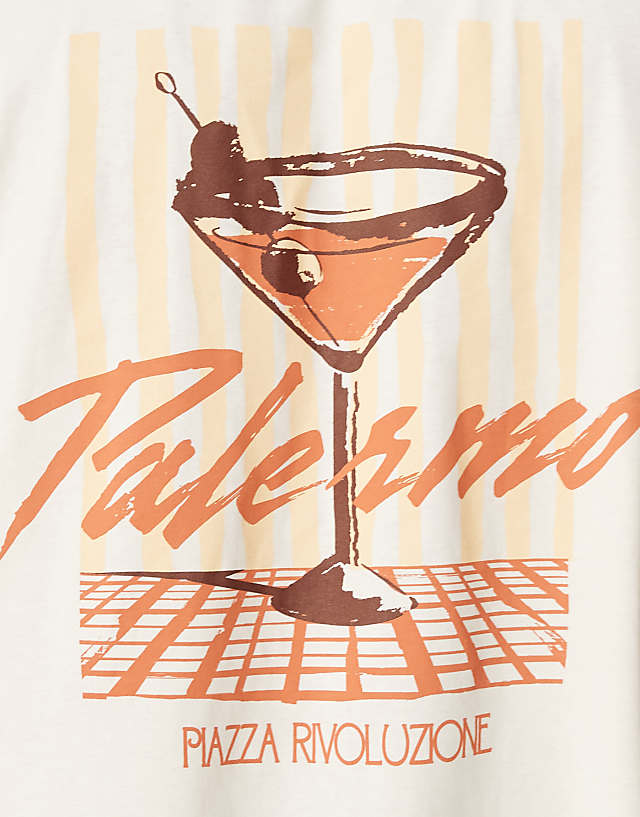Asos ASOS DESIGN Oversized T-shirt With Drinks Graphic In Cream