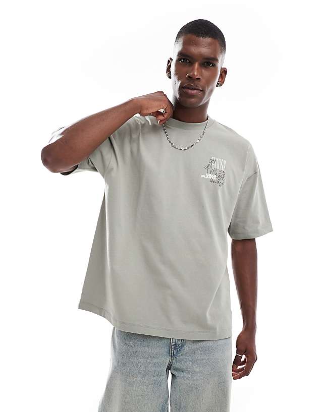 Asos ASOS DESIGN Oversized T-shirt With Floral Graphic In Grey