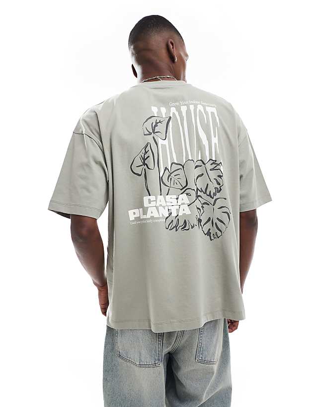 asos ASOS DESIGN oversized t-shirt with floral graphic in grey